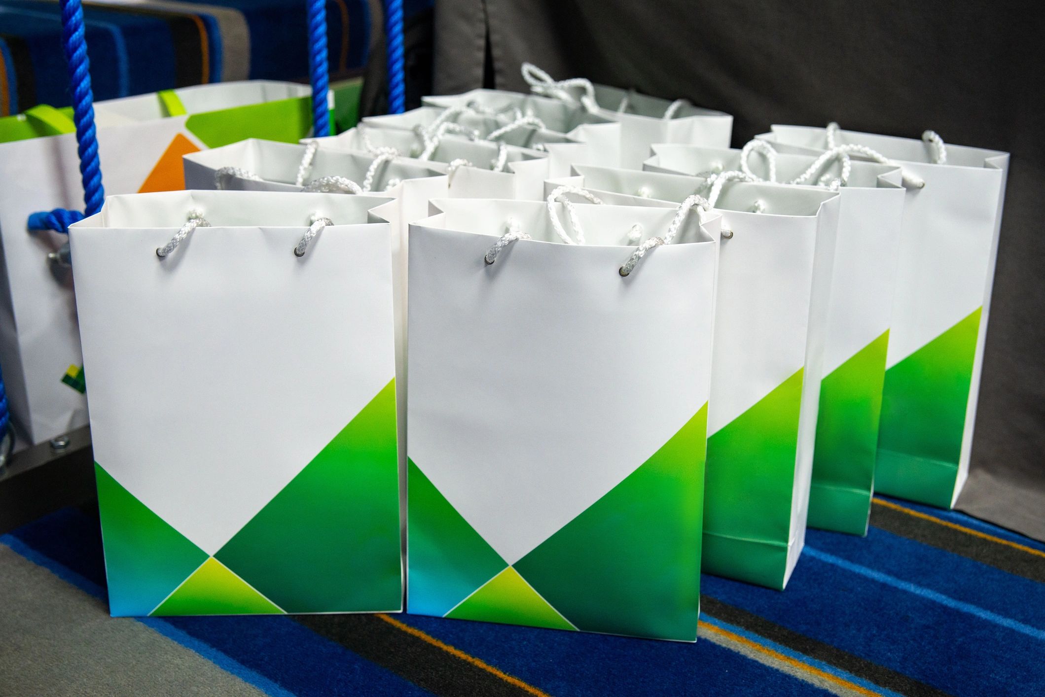 colorful event swag bag branded merchandise